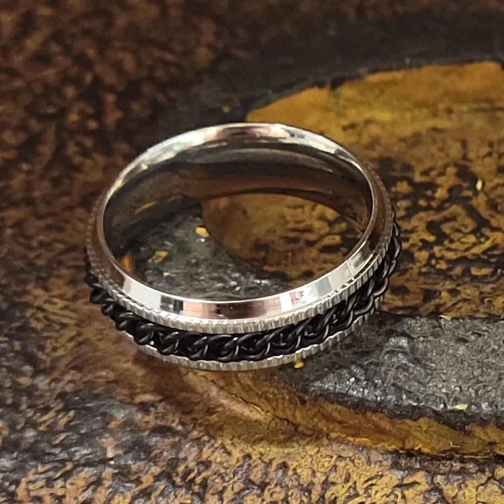 Men's Black Chain Fidget Spinner Wedding Band - Anxiety Ring for Men
